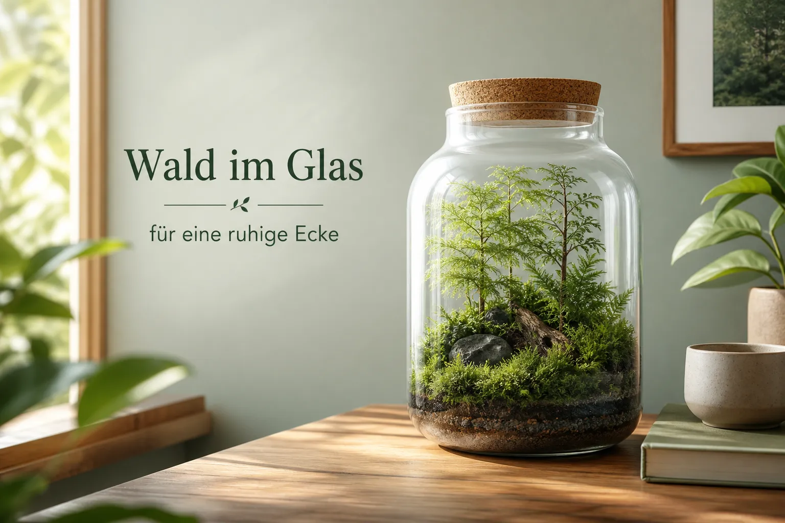 Ein professionelles, hochwertiges Bild passend zum Abschnitt "Wald im Glas für eine ruhige Ecke"